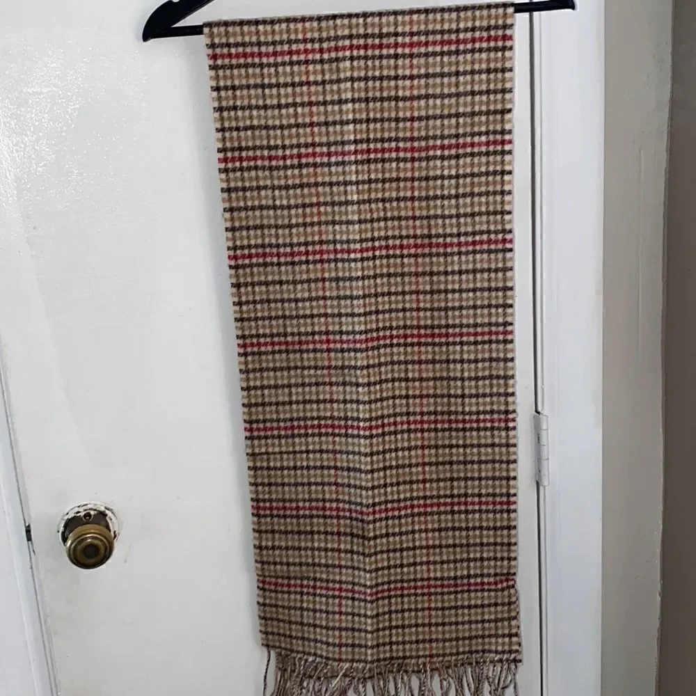 AMICALE Lambswool Tan Plaid Scarf